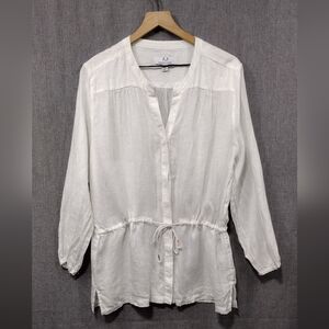 Magaschoni 100% Linen Tunic Top Women's L White Minimalist Retro 90s Y2K